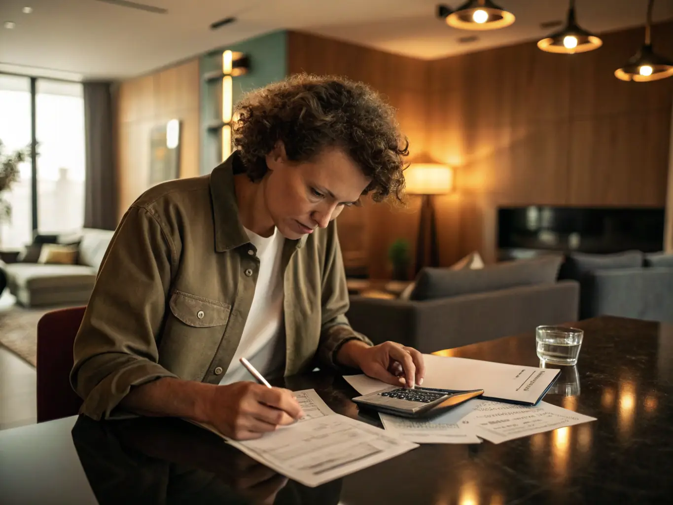 A close-up of a bookkeeper reconciling bank statements with accounting software on a laptop, in a well-lit office.